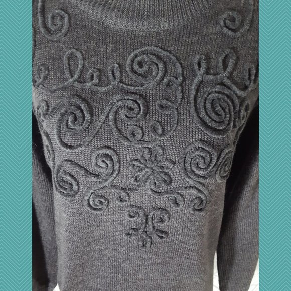 White Stag VTG Gray Wool Blend 3D Swirl Applique Mockneck Sweater - Picture 2 of 5